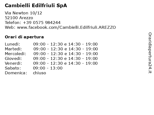 Orari di apertura Cambielli Edilfriuli SpA Via Newton